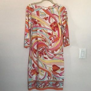 London Times fitted up to knee dress dress in the style of Emilio Pucci